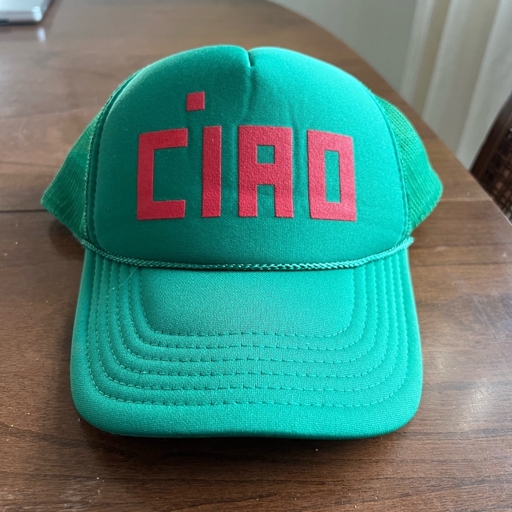 Clare V Ciao Hat Green and Red Trucker Hat